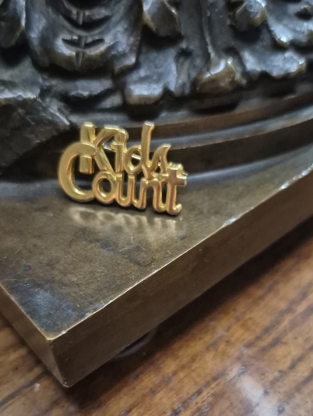 Kids Count Lapel Pin Gold Color Metal